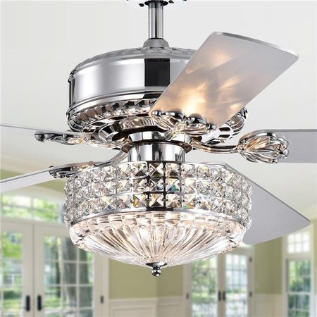 WAREHOUSE OF TIFFANY Warehouse of Tiffany CFL-8371REMO-CH 52 in. Gremane Lighted Ceiling Fan with Crystal Shade; Chrome CFL-8371REMO/CH